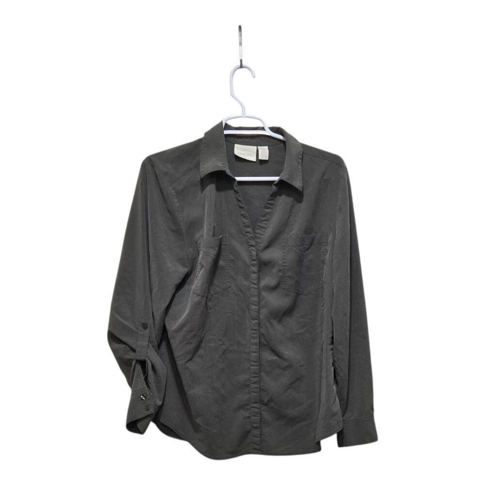 Chico’s Olive Utility Shirt Size 2 Large Button Front